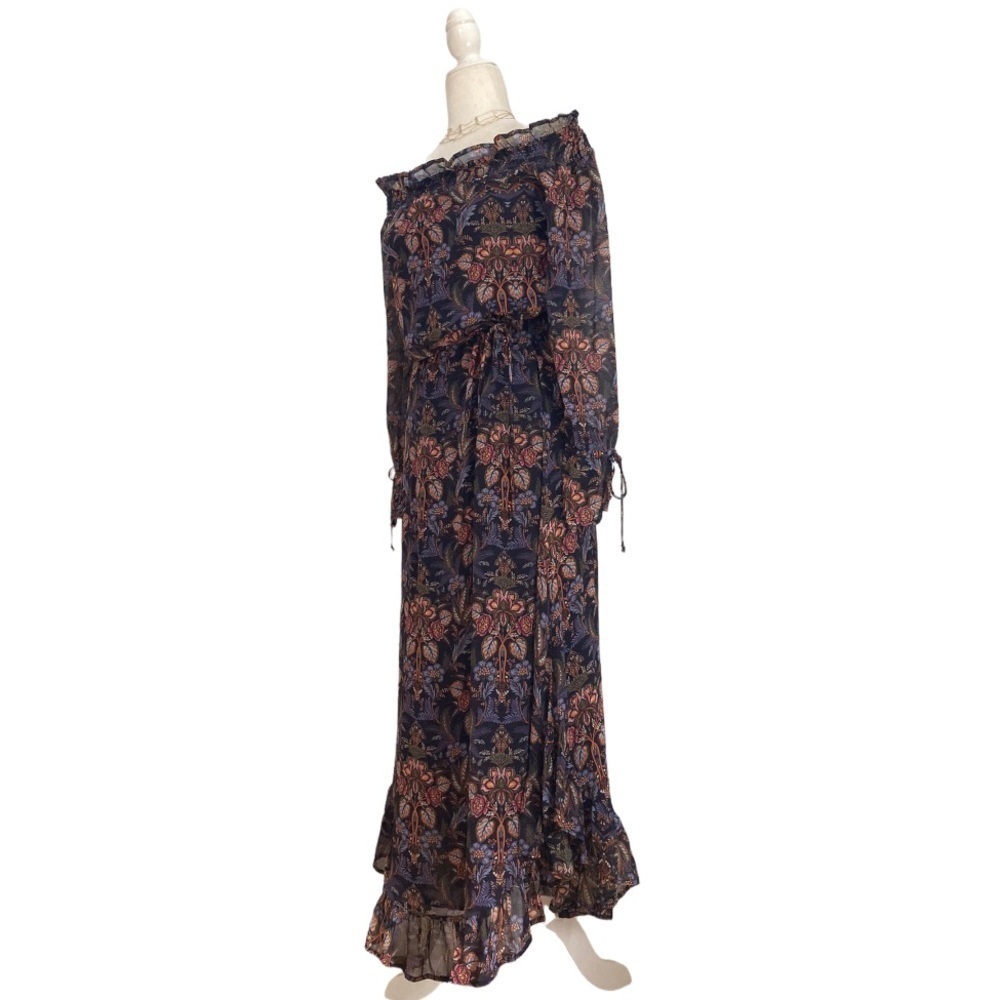ECRU Clothing Silk Floral Ruffle Maxi Dress On or off Shoulder - Picture 5 of 11